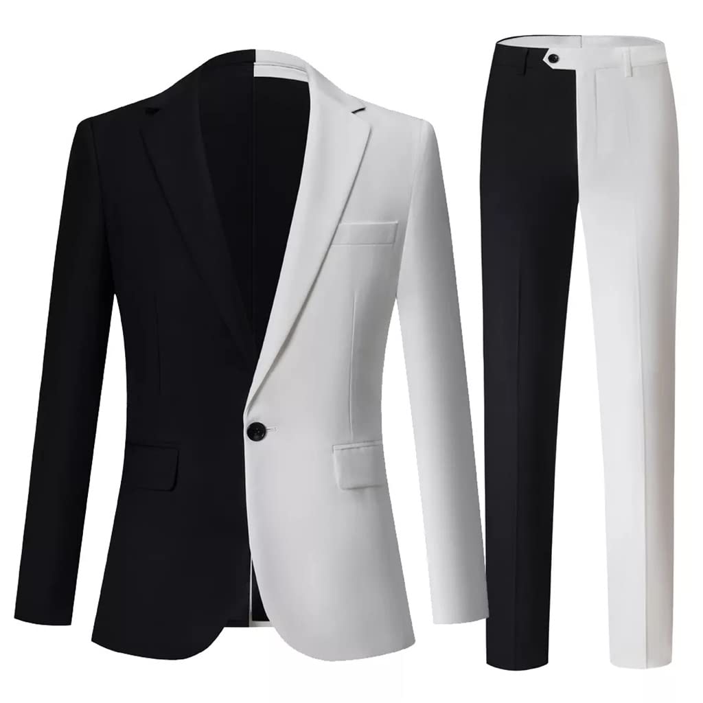 SHYPYG Men's black and white matching suit wedding groom tuxedo party performance dress size M