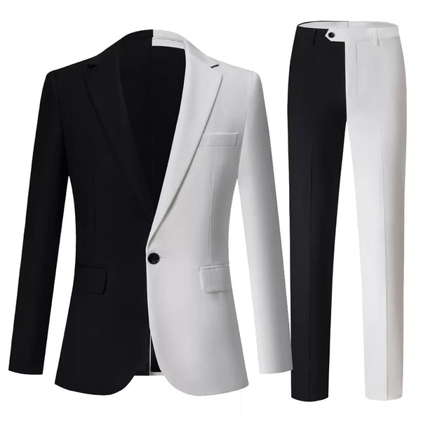 SHYPYG Men's black and white matching suit wedding groom tuxedo party performance dress size M