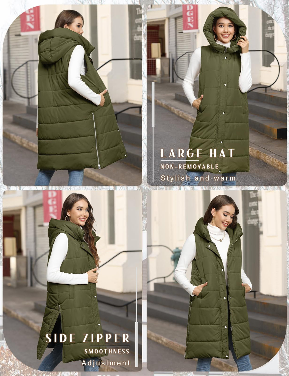 HEEKPEK Womens Puffer Vest Winter Hooded Sleeveless Zip Up Long Puffy Jacket Warm Thick Quilted Coats with Pockets size S