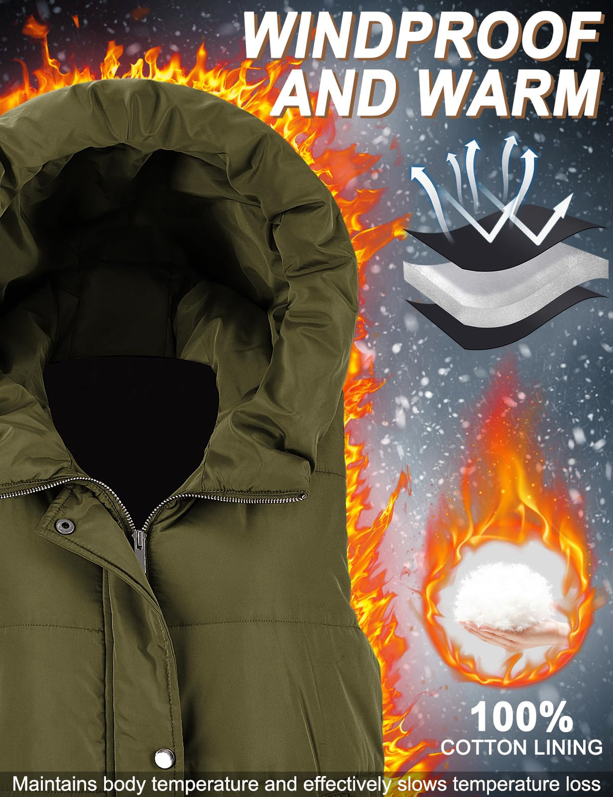 HEEKPEK Womens Puffer Vest Winter Hooded Sleeveless Zip Up Long Puffy Jacket Warm Thick Quilted Coats with Pockets size S