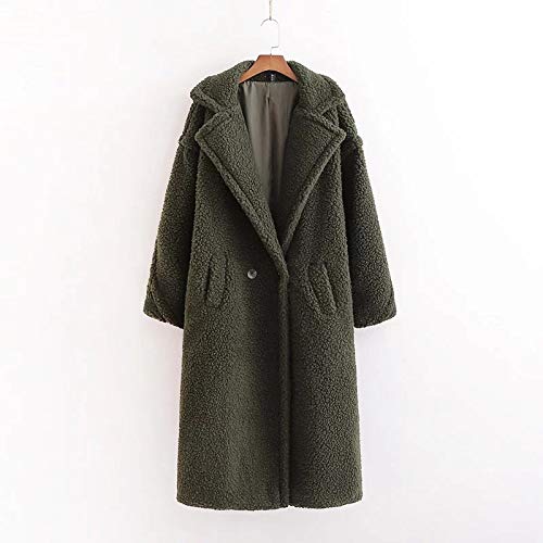 Women Teddy Fleece Long Trench Coat, Whtie Notched Lapels Double Breasted Blazer Jackets Winter Warm Fluffy Plush Long Sleeve Oversized Cardigan Pea Coat with Pockets size S
