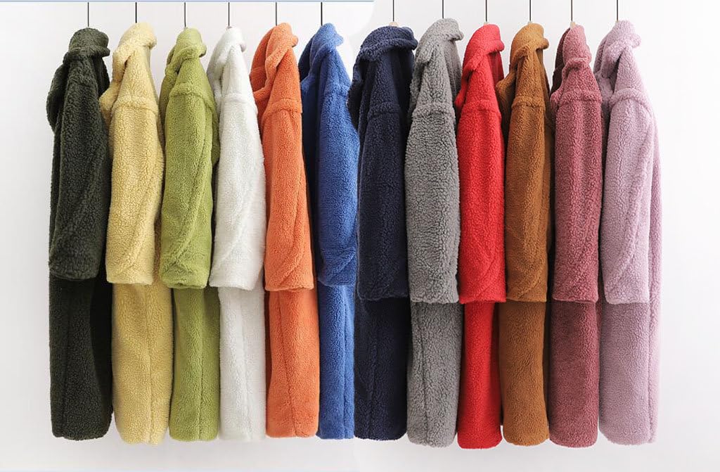 Women Teddy Fleece Long Trench Coat, Whtie Notched Lapels Double Breasted Blazer Jackets Winter Warm Fluffy Plush Long Sleeve Oversized Cardigan Pea Coat with Pockets size S