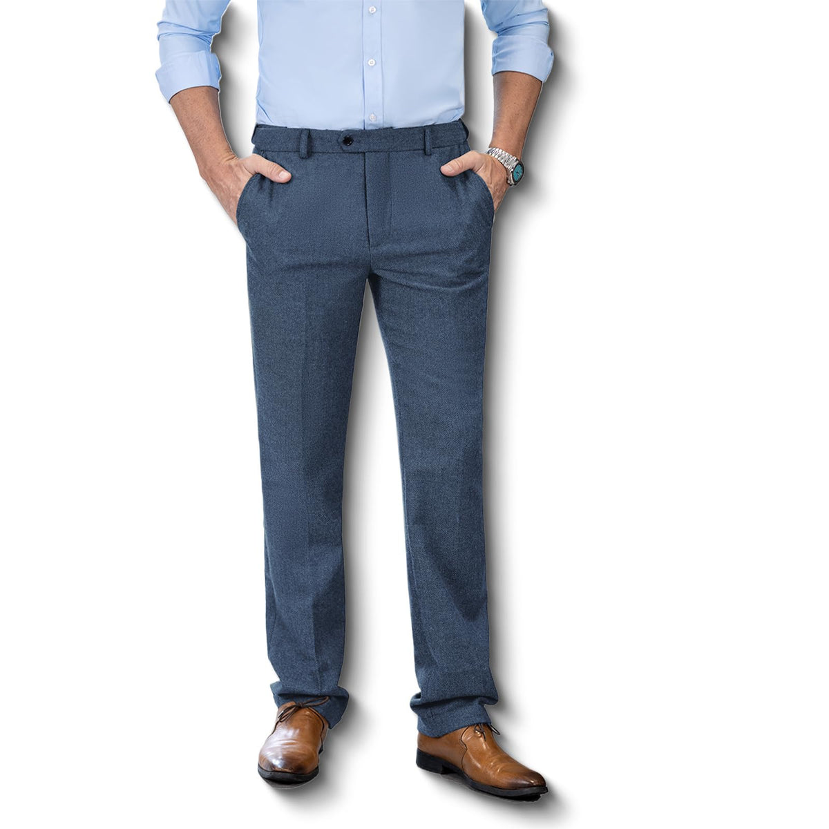 Men's Pants Business Casual Slim-Fit Herringbone Work Trousers - The Ideal Choice for Weddings and Parties size S
