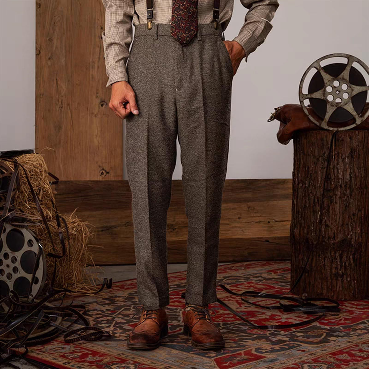 Men's Pants Business Casual Slim-Fit Herringbone Work Trousers - The Ideal Choice for Weddings and Parties size S