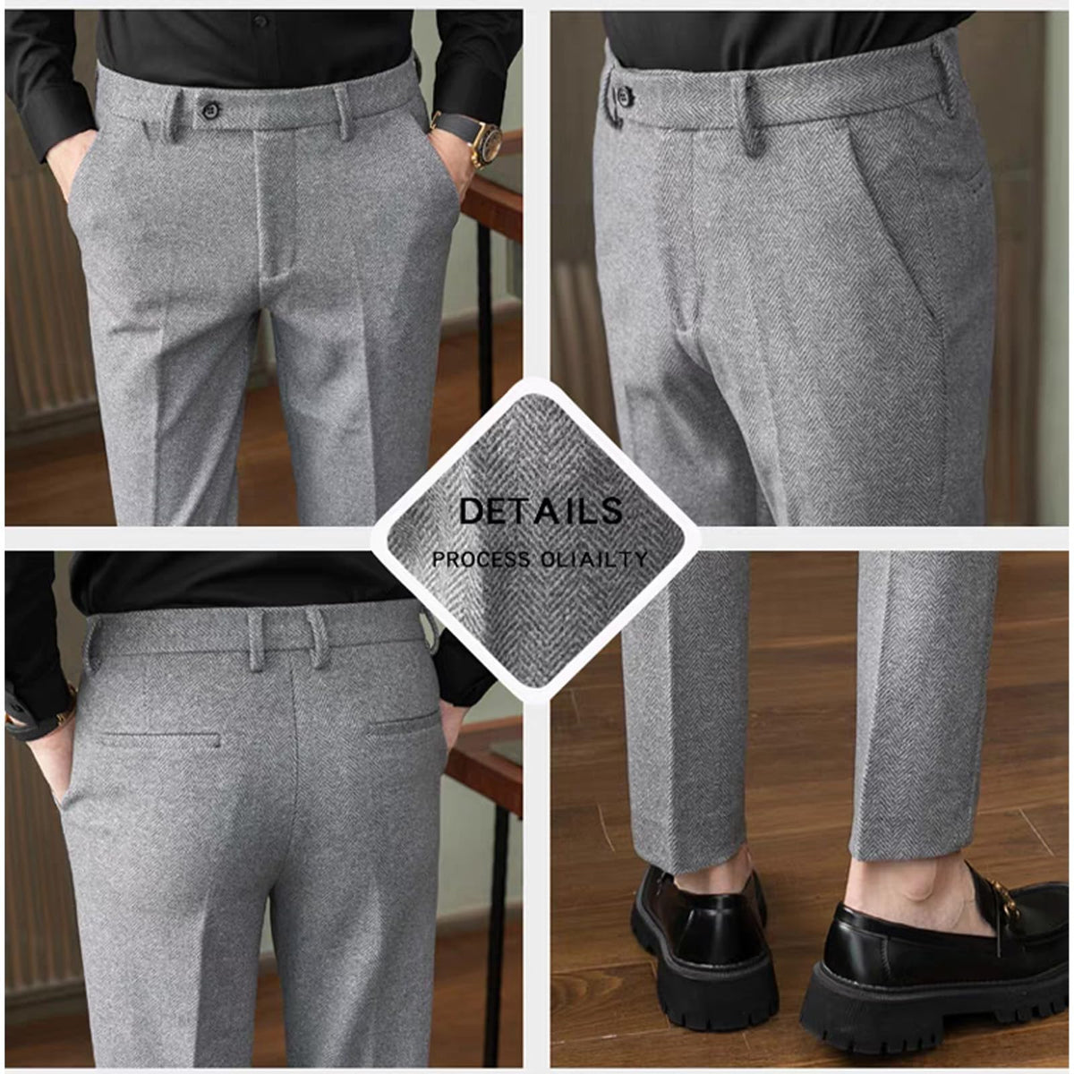 Men's Pants Business Casual Slim-Fit Herringbone Work Trousers - The Ideal Choice for Weddings and Parties size S
