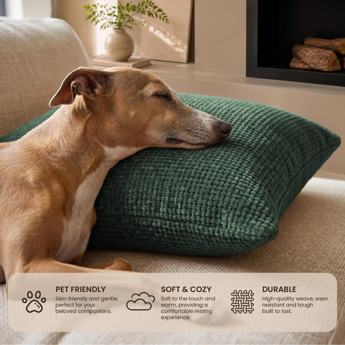 Topfinel Cushion Cover 45 x 45 cm Dark Green Pack of 4 Home Decoration