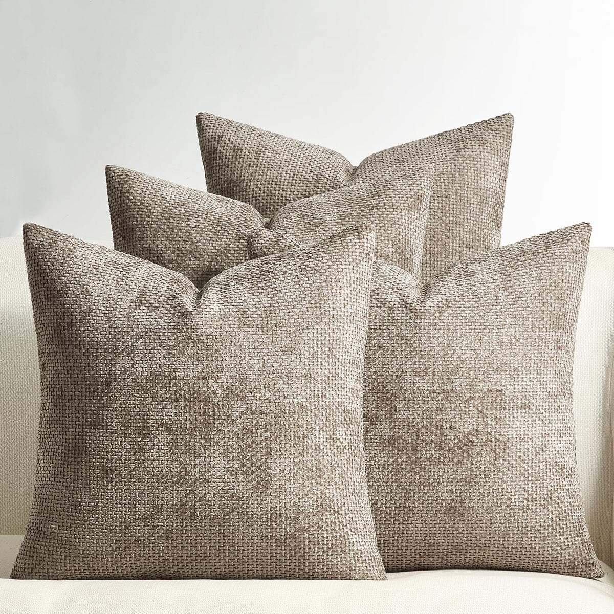 Topfinel Cushion Cover 45 x 45 Set of 4 Decorative Khaki Bedroom Living Room Home Cushion Cover Chenille Soft Sofa Bed Decoration