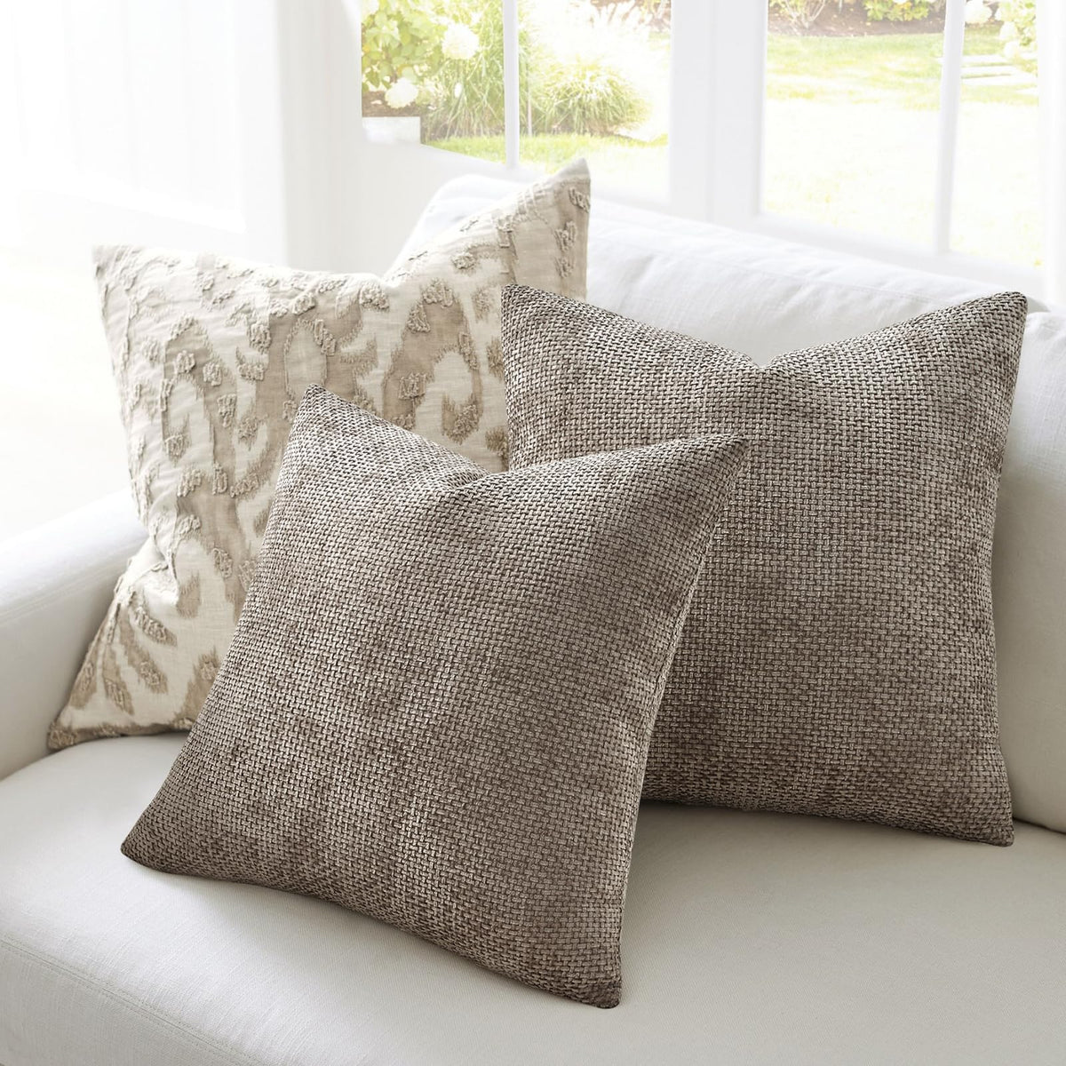 Topfinel Cushion Cover 45 x 45 Set of 4 Decorative Khaki Bedroom Living Room Home Cushion Cover Chenille Soft Sofa Bed Decoration