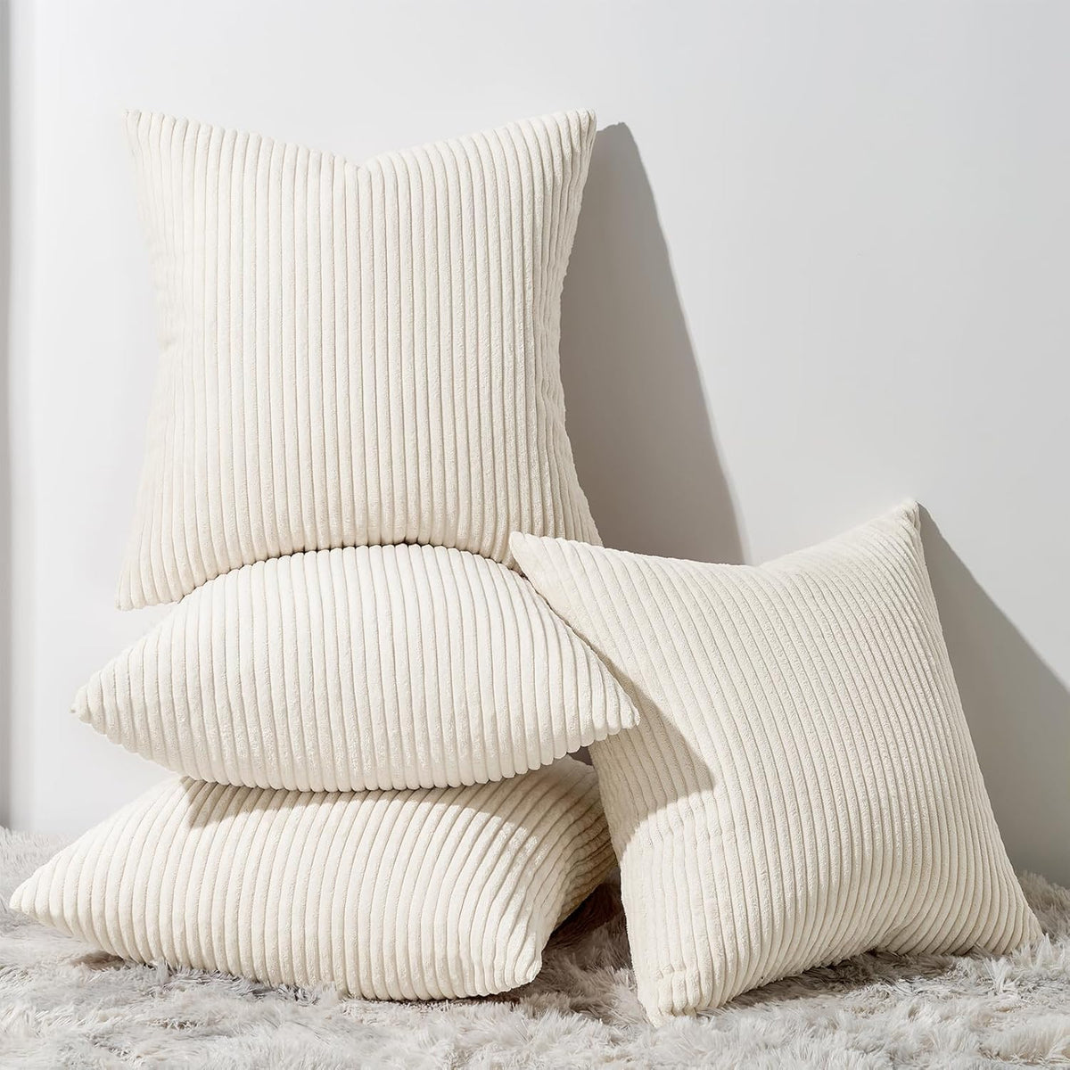 Topfinel Cushion Covers 40x40cm Sofa Bed Cream Cushion Covers Corduroy Scatter Decorative Cushions For Bedroom Set of 4 fluffy Cushion Cover 16x16