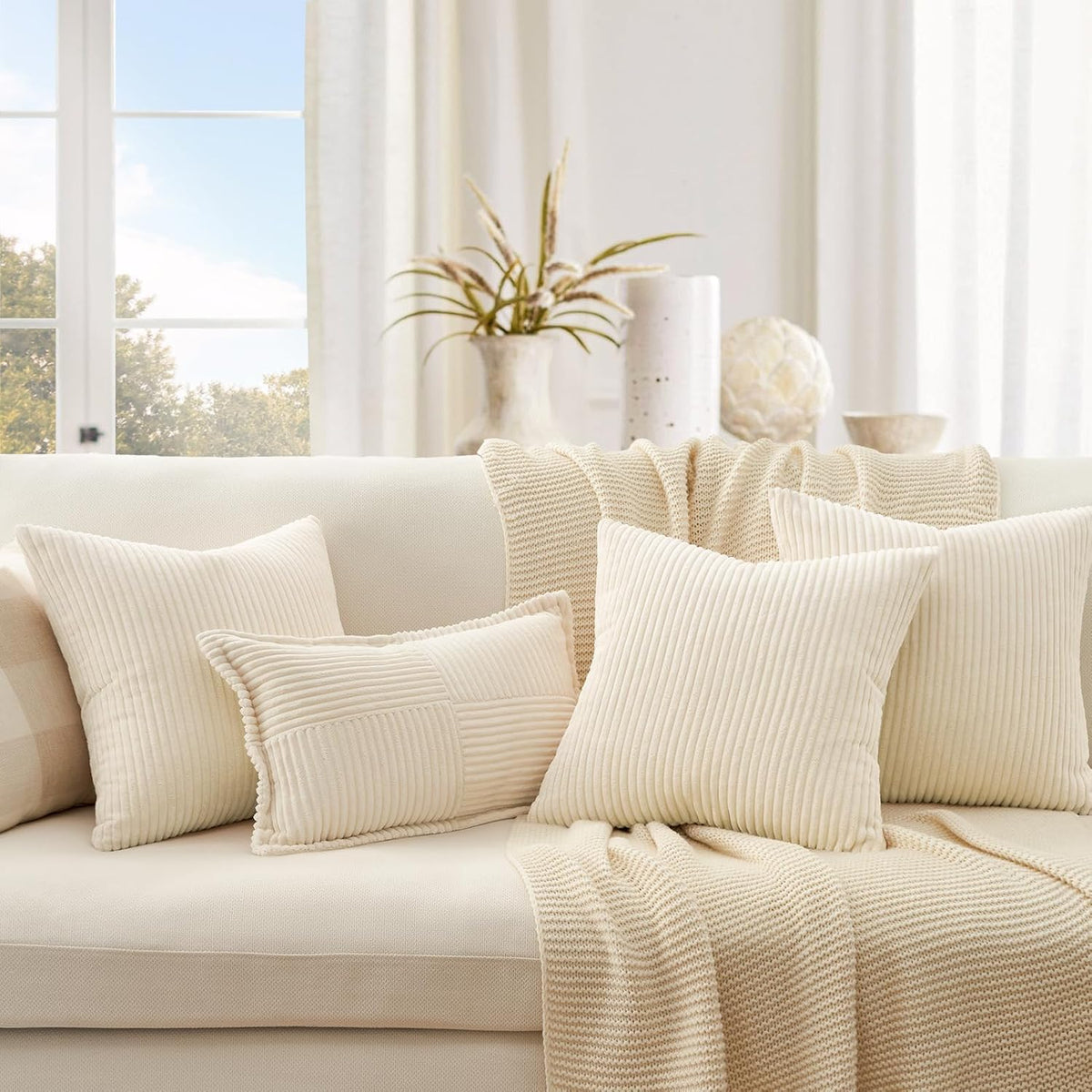 Topfinel Cushion Covers 40x40cm Sofa Bed Cream Cushion Covers Corduroy Scatter Decorative Cushions For Bedroom Set of 4 fluffy Cushion Cover 16x16