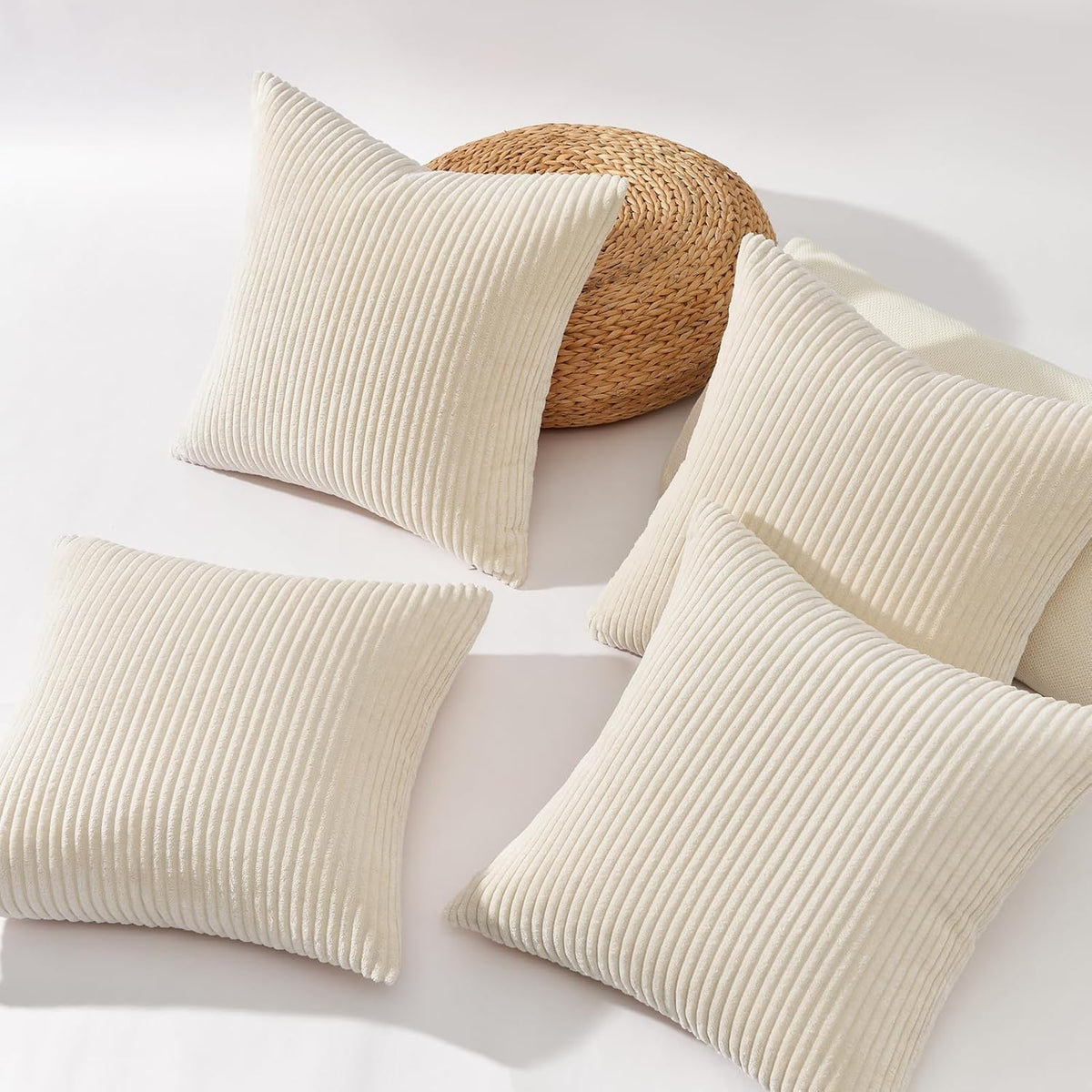 Topfinel Cushion Covers 40x40cm Sofa Bed Cream Cushion Covers Corduroy Scatter Decorative Cushions For Bedroom Set of 4 fluffy Cushion Cover 16x16