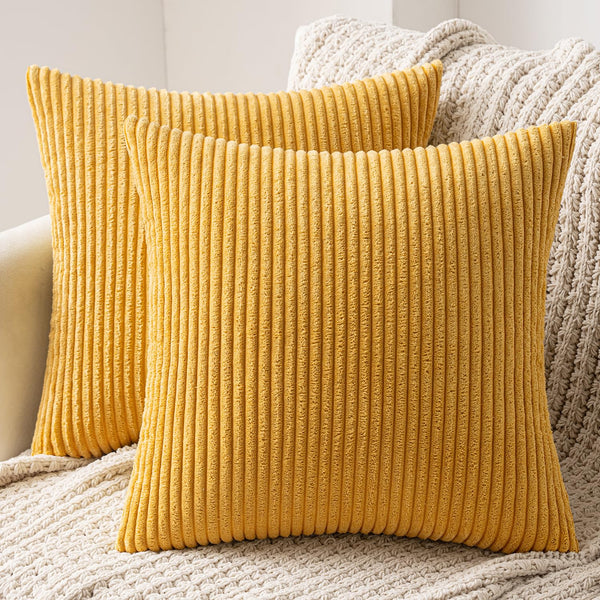 MIULEE Set of 2 Corduroy Cushion Cover 45x45 Yellow Sofa Cushions