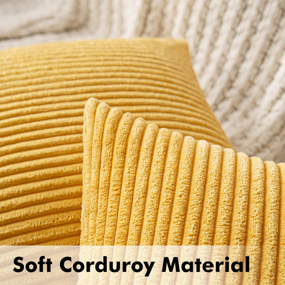 MIULEE Set of 2 Corduroy Cushion Cover 45x45 Yellow Sofa Cushions