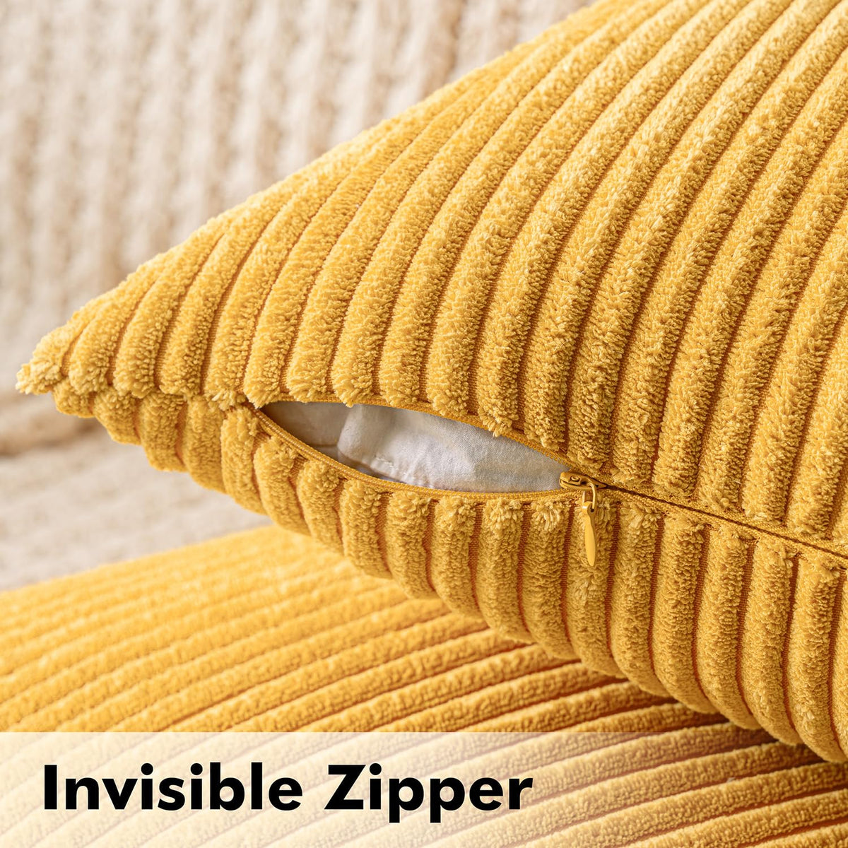 MIULEE Set of 2 Corduroy Cushion Cover 45x45 Yellow Sofa Cushions