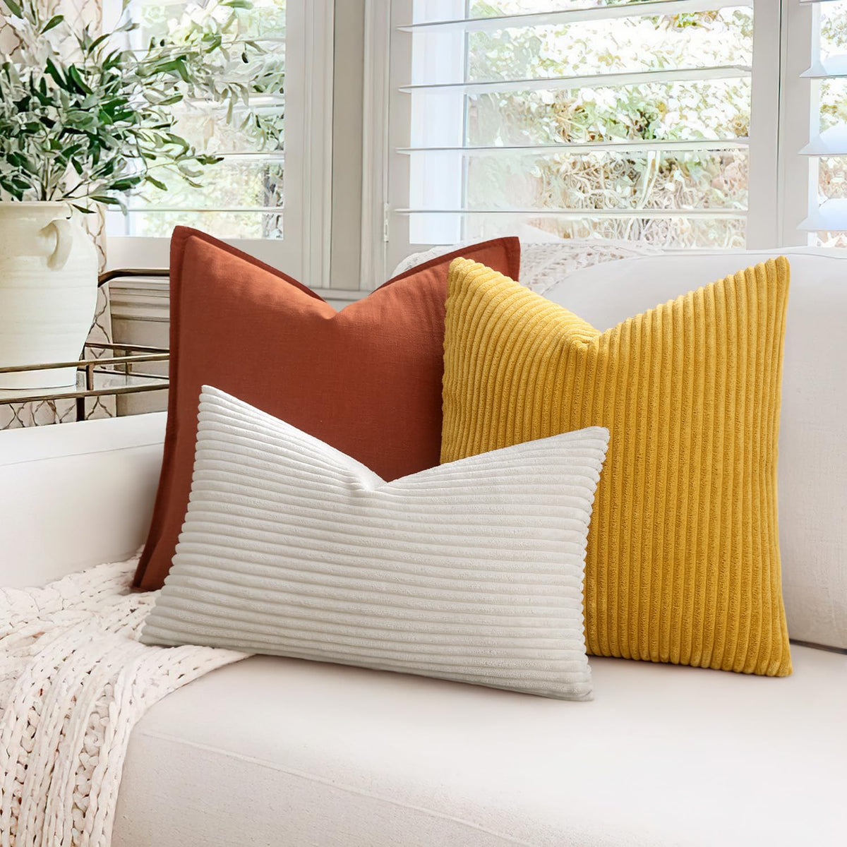 MIULEE Set of 2 Corduroy Cushion Cover 45x45 Yellow Sofa Cushions
