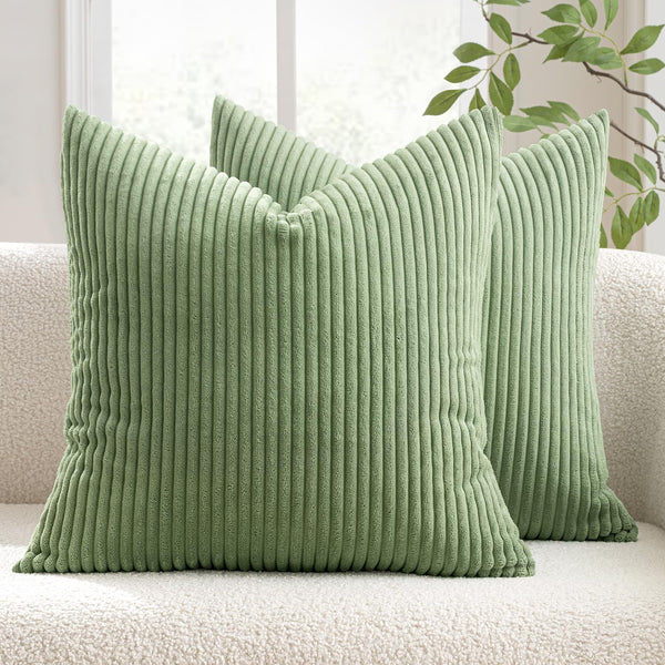 MIULEE Set of 2 Corduroy Cushion Cover 45x45 Sage Green Sofa Cushions
