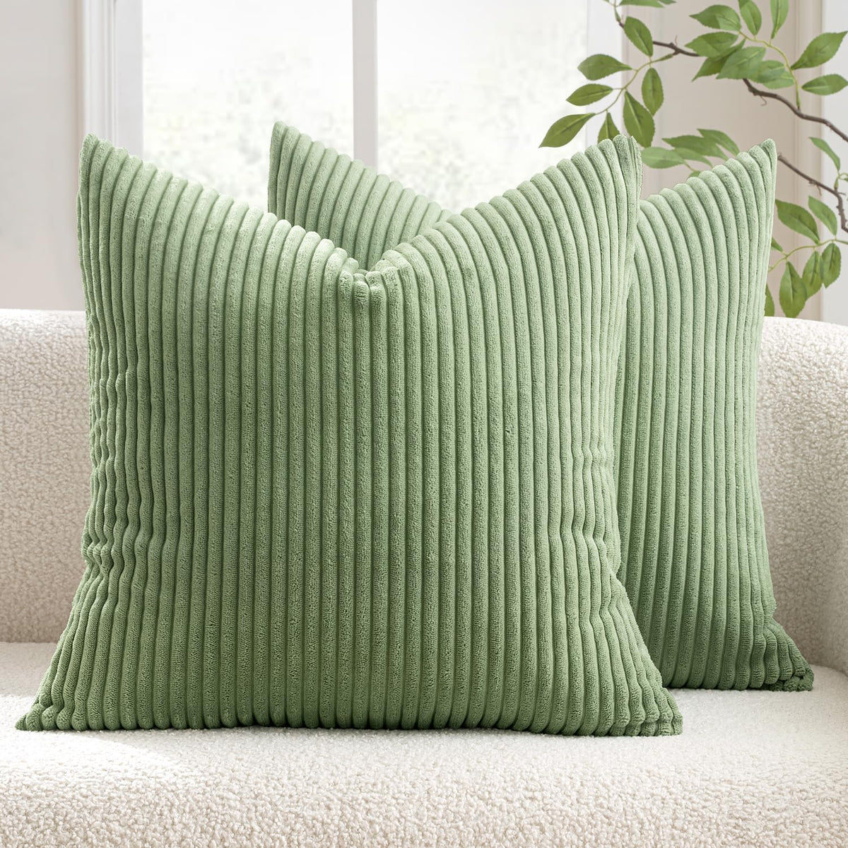 MIULEE Set of 2 Corduroy Cushion Cover 45x45 Sage Green Sofa Cushions