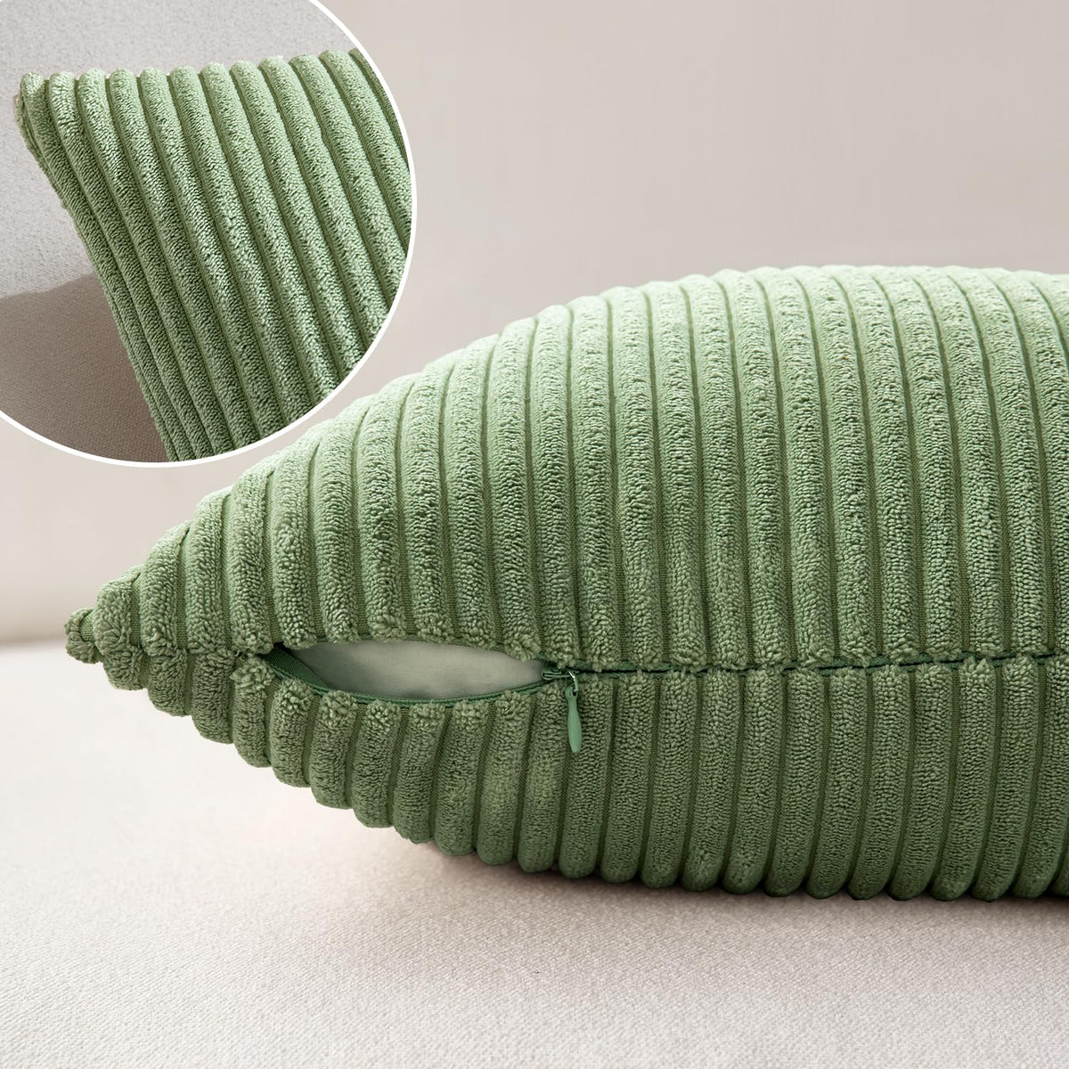 MIULEE Set of 2 Corduroy Cushion Cover 45x45 Sage Green Sofa Cushions
