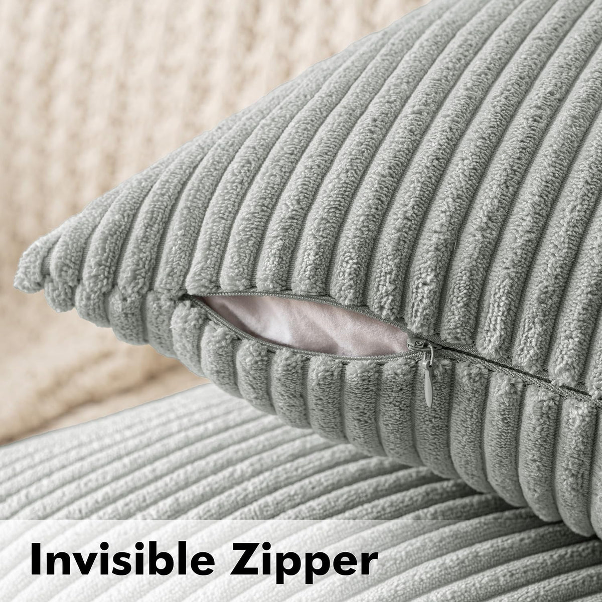 MIULEE Cushion Covers Striped Corduroy Throw Pillow Covers Decorative Pillows Pillowcases Decor for Sofa Couch Living Room 40x40 cm 16x16 Inch Grey Green