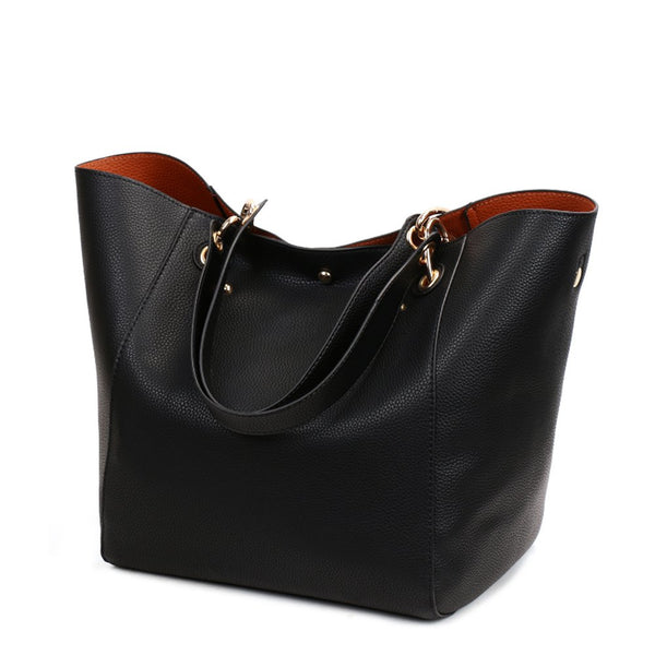 Valleycomfy Tote Bag Leatherette Shoulder Bags Purse for Women with Detachable Straps Handbags Large Capacity, Black, Black