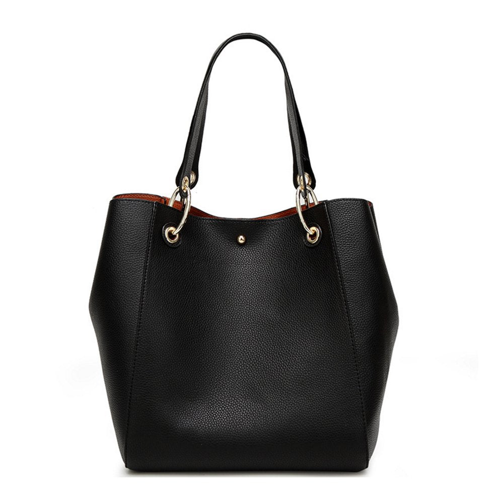 Valleycomfy Tote Bag Leatherette Shoulder Bags Purse for Women with Detachable Straps Handbags Large Capacity, Black, Black