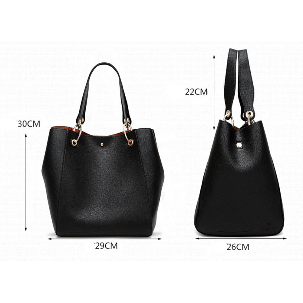 Valleycomfy Tote Bag Leatherette Shoulder Bags Purse for Women with Detachable Straps Handbags Large Capacity, Black, Black