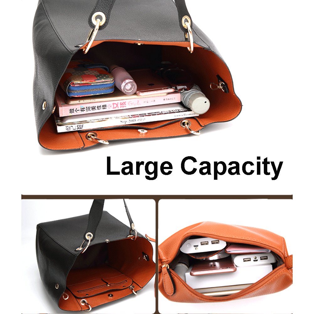 Valleycomfy Tote Bag Leatherette Shoulder Bags Purse for Women with Detachable Straps Handbags Large Capacity, Black, Black