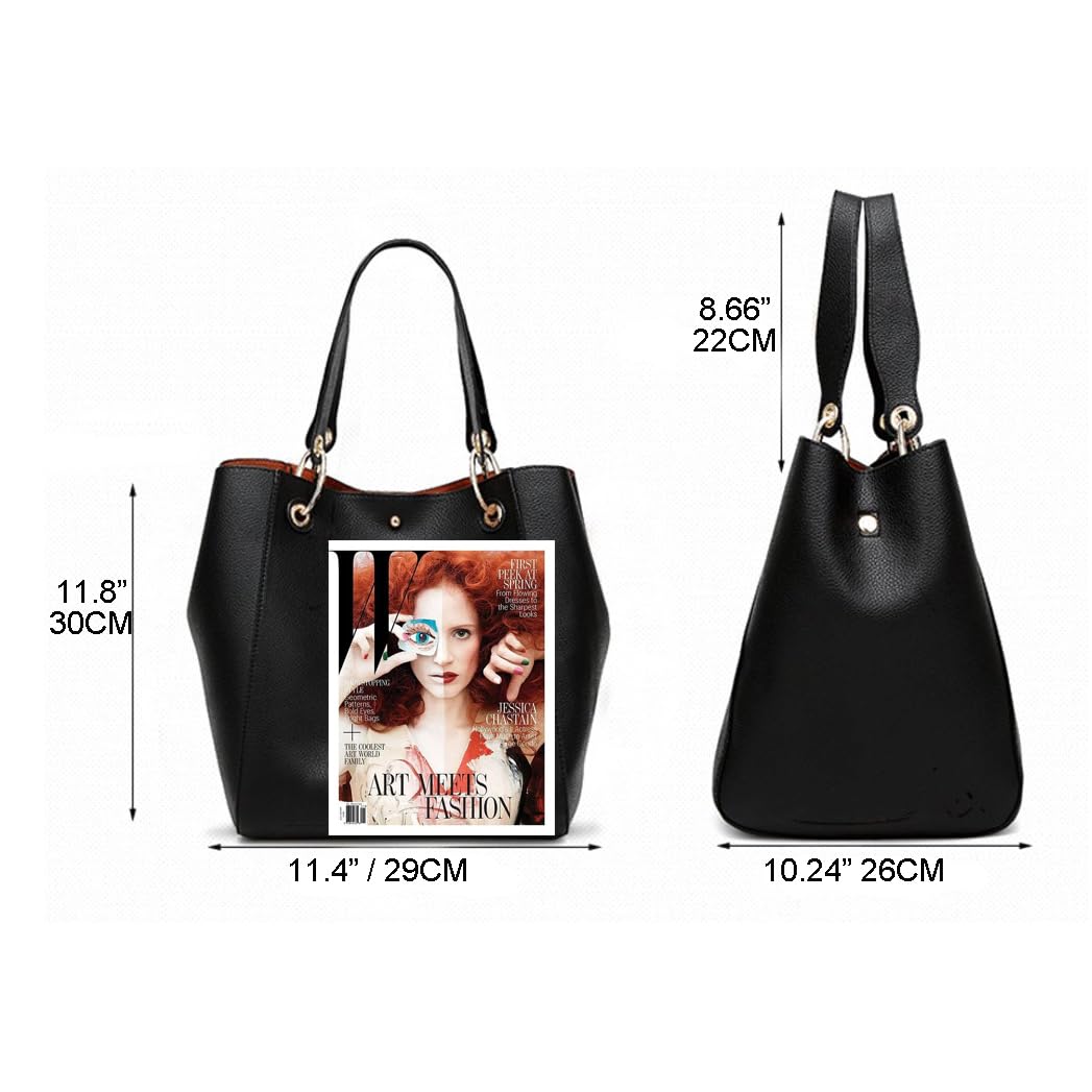 Valleycomfy Tote Bag Leatherette Shoulder Bags Purse for Women with Detachable Straps Handbags Large Capacity, Black, Black