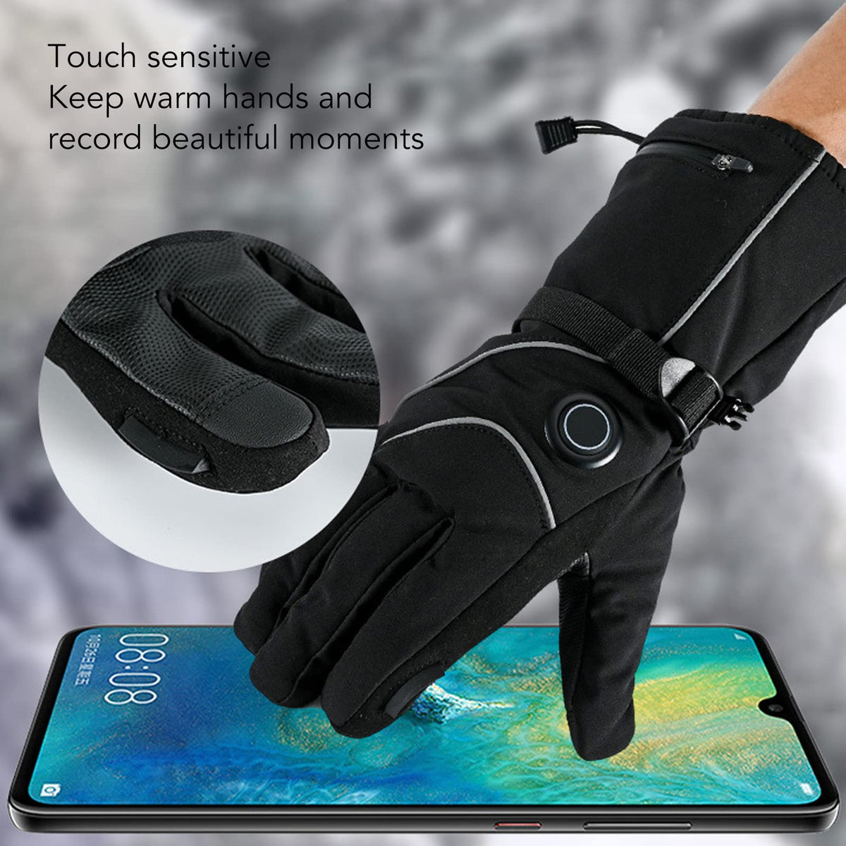 Touch Screen Heated Gloves Washable Electric Heater Gloves for Outdoor Riding Skiing (L)