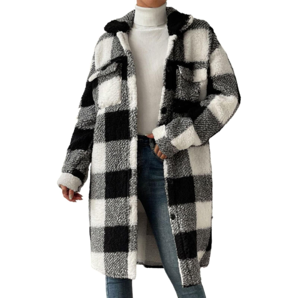 Women'S Autumn Or Winter Button Down Lapel Plush Plaid Coat Loose Long Coat Winter Jackets Women Outdoor size S