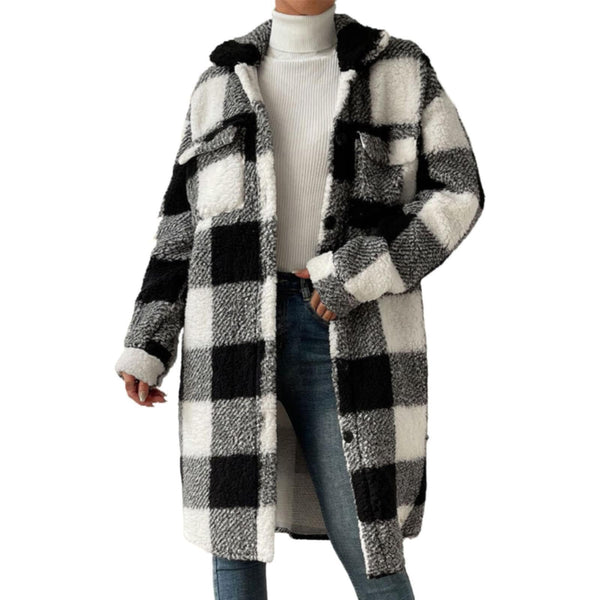 Women'S Autumn Or Winter Button Down Lapel Plush Plaid Coat Loose Long Coat Winter Jackets Women Outdoor size S