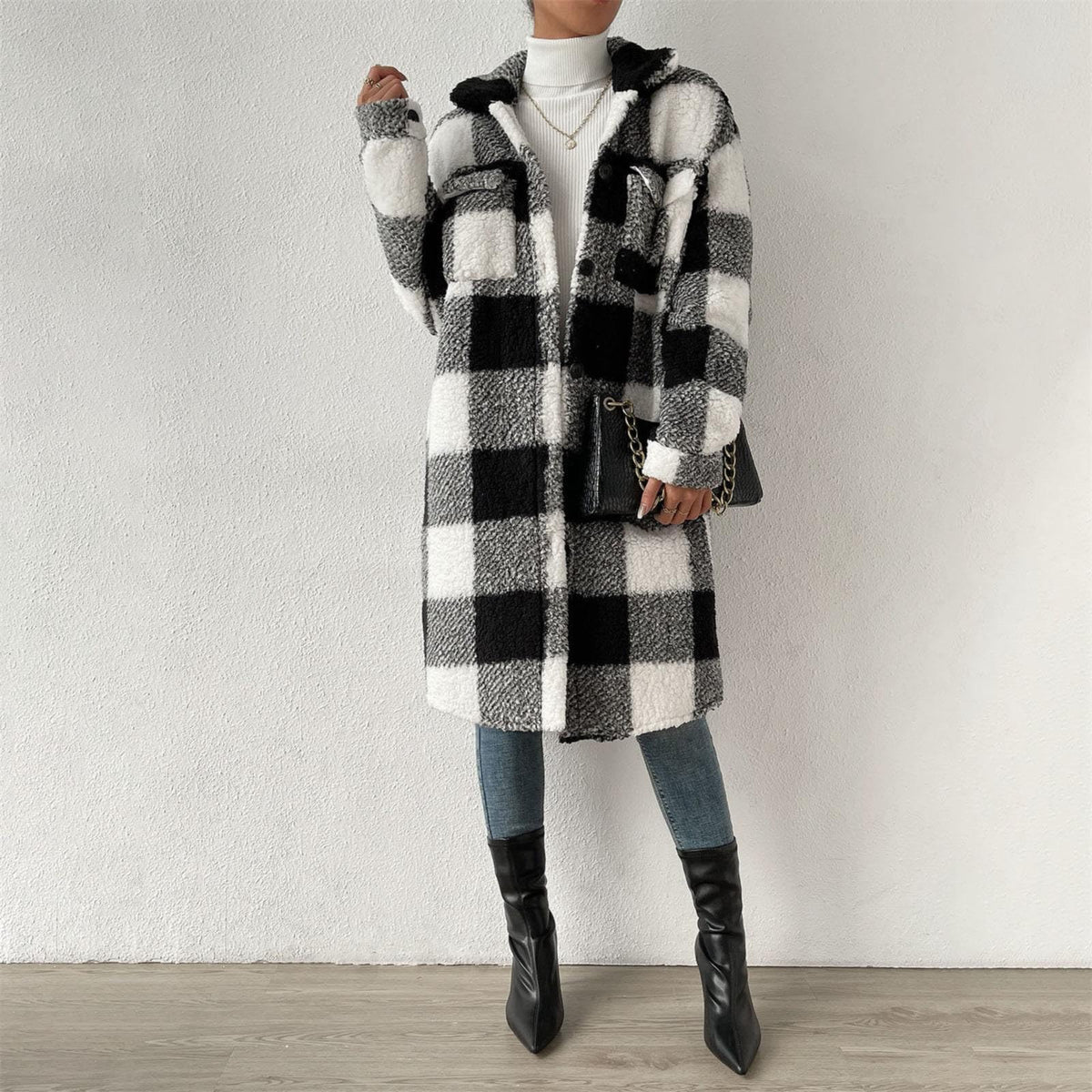 Women'S Autumn Or Winter Button Down Lapel Plush Plaid Coat Loose Long Coat Winter Jackets Women Outdoor size S