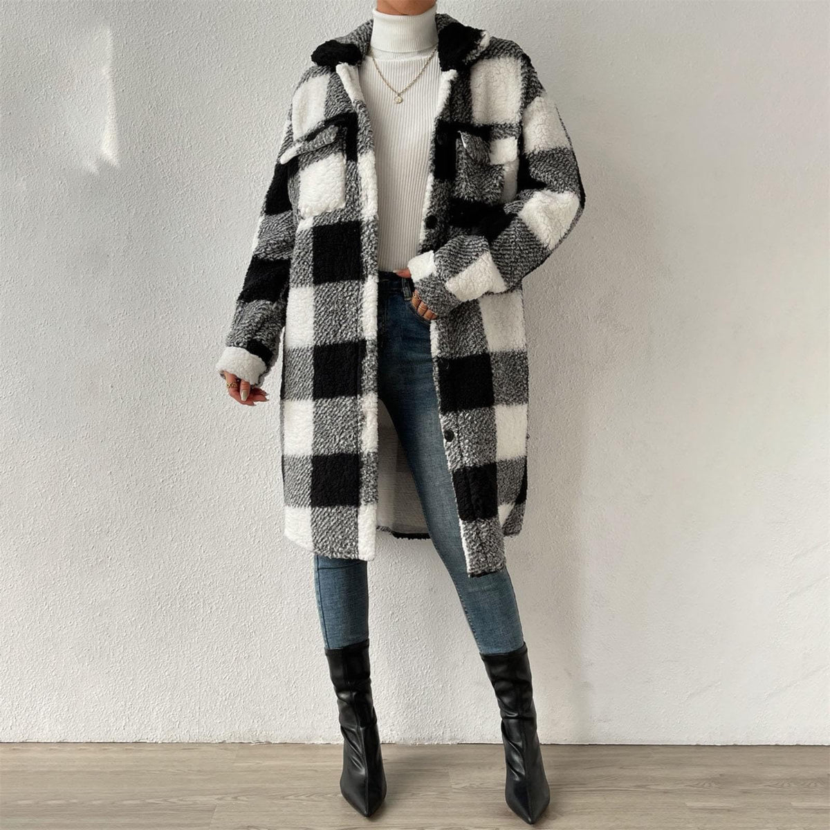 Women'S Autumn Or Winter Button Down Lapel Plush Plaid Coat Loose Long Coat Winter Jackets Women Outdoor size S