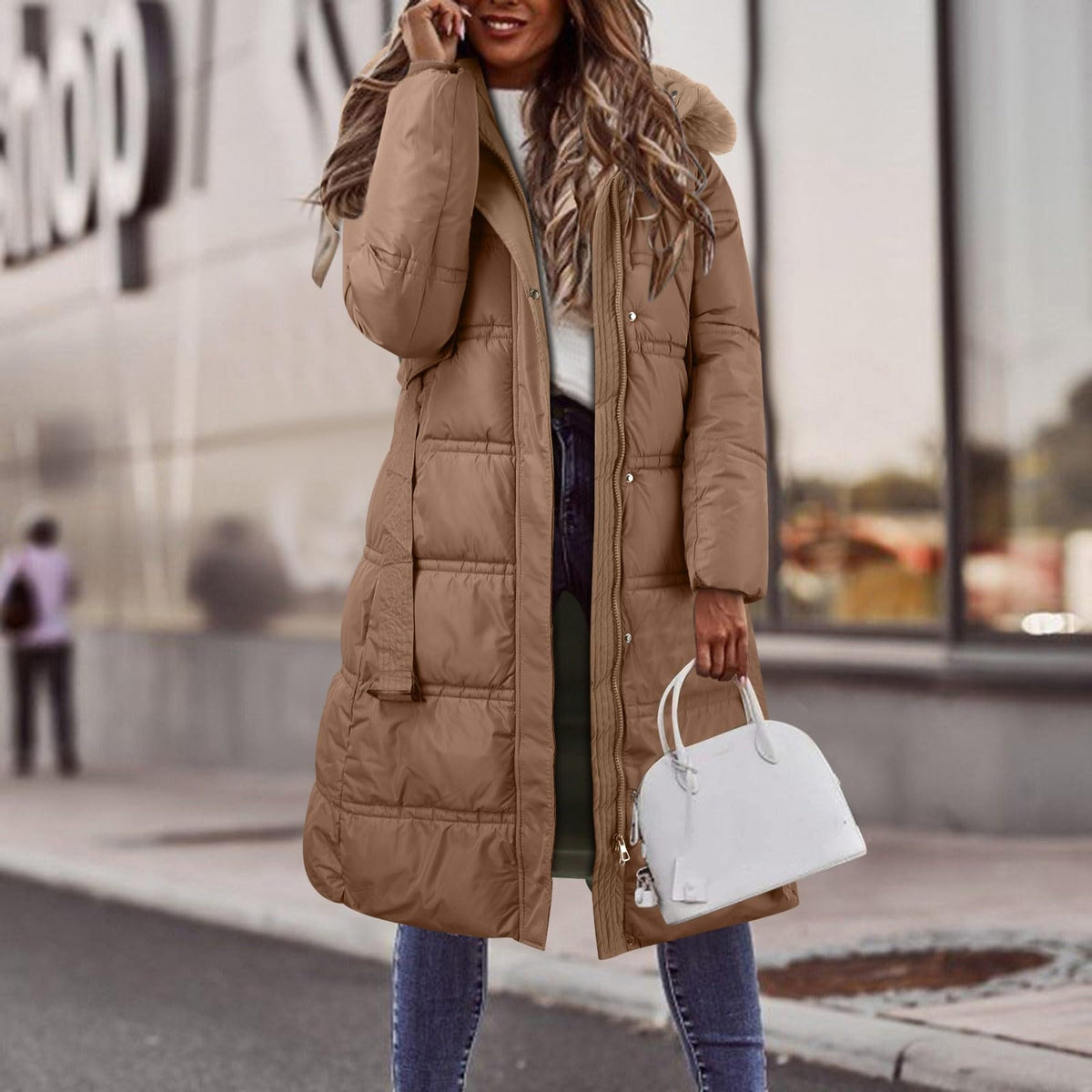 Women's Mid-Length Down Jacket, Warm Winter Lightweight Hooded Puffer Jacket, Thick Coat with Pockets, Soft and Comfortable Jackets with Zip and Button size M