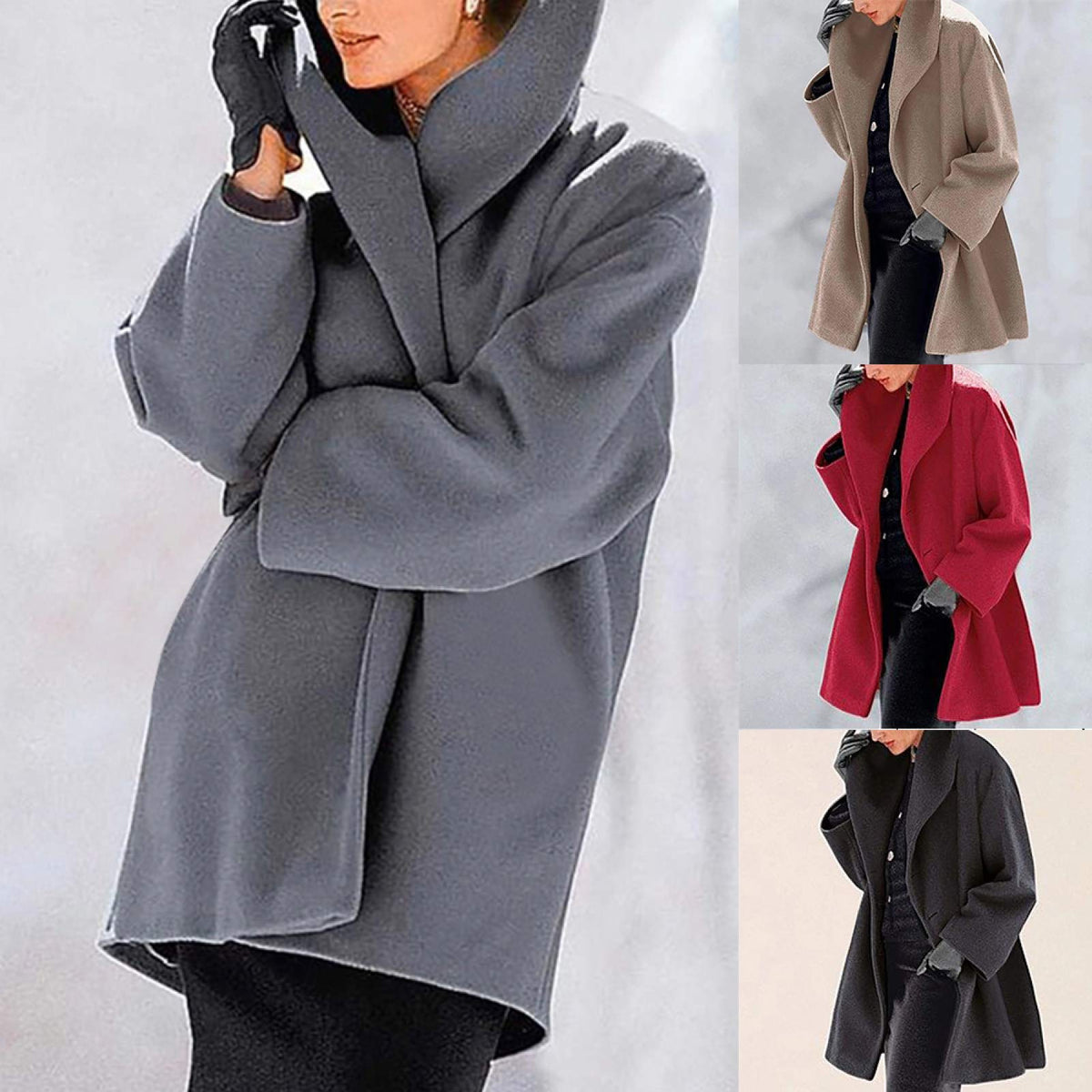 Women Winter Shawl Wide Lapel Cardigan Buttons Warm Hooded Jacket Overcoat Long Coat Outerwear size L