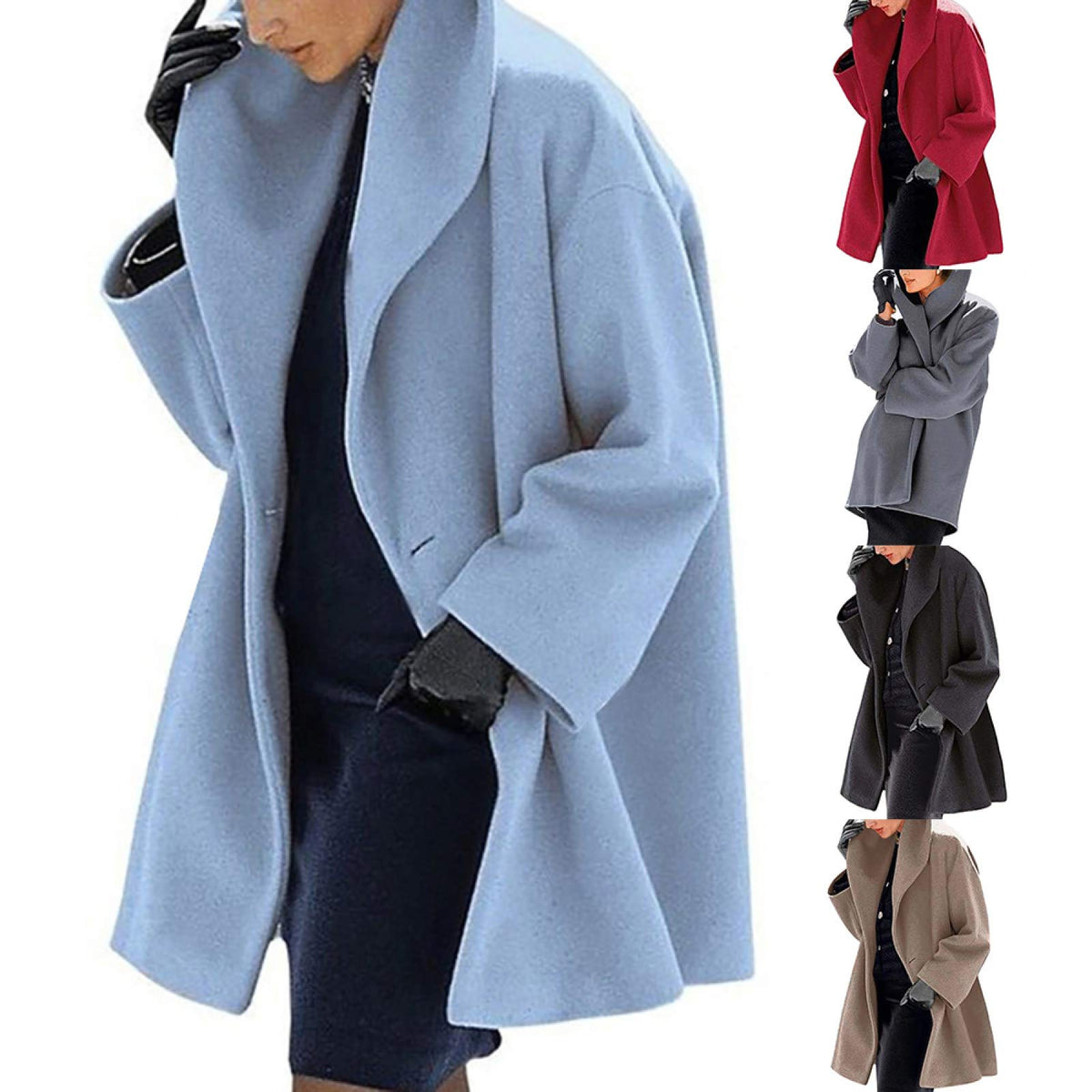 Women Winter Shawl Wide Lapel Cardigan Buttons Warm Hooded Jacket Overcoat Long Coat Outerwear size L