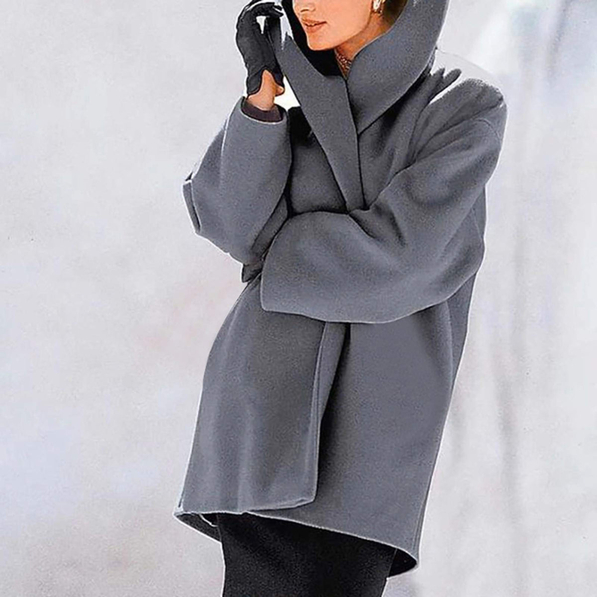 Women Winter Shawl Wide Lapel Cardigan Buttons Warm Hooded Jacket Overcoat Long Coat Outerwear size L