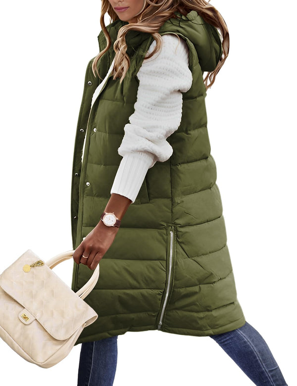 HEEKPEK Womens Puffer Vest Winter Hooded Sleeveless Zip Up Long Puffy Jacket Warm Thick Quilted Coats with Pockets size S 