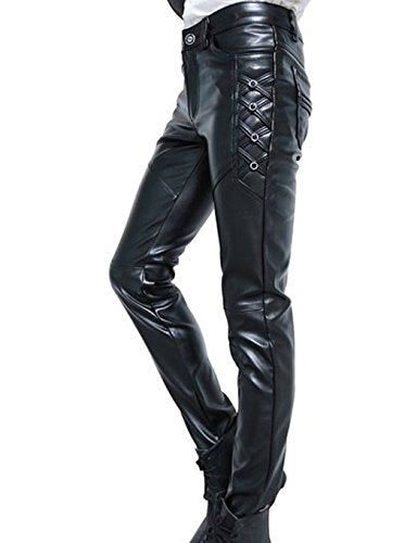 Idopy Men`s Black Slim Fit Soft PU Faux Leather Biker Pants size 31
