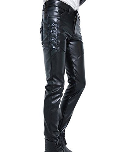 Idopy Men`s Black Slim Fit Soft PU Faux Leather Biker Pants size 31