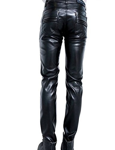 Idopy Men`s Black Slim Fit Soft PU Faux Leather Biker Pants size 31