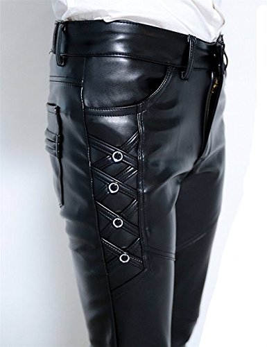Idopy Men`s Black Slim Fit Soft PU Faux Leather Biker Pants size 31