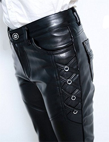 Idopy Men`s Black Slim Fit Soft PU Faux Leather Biker Pants size 31