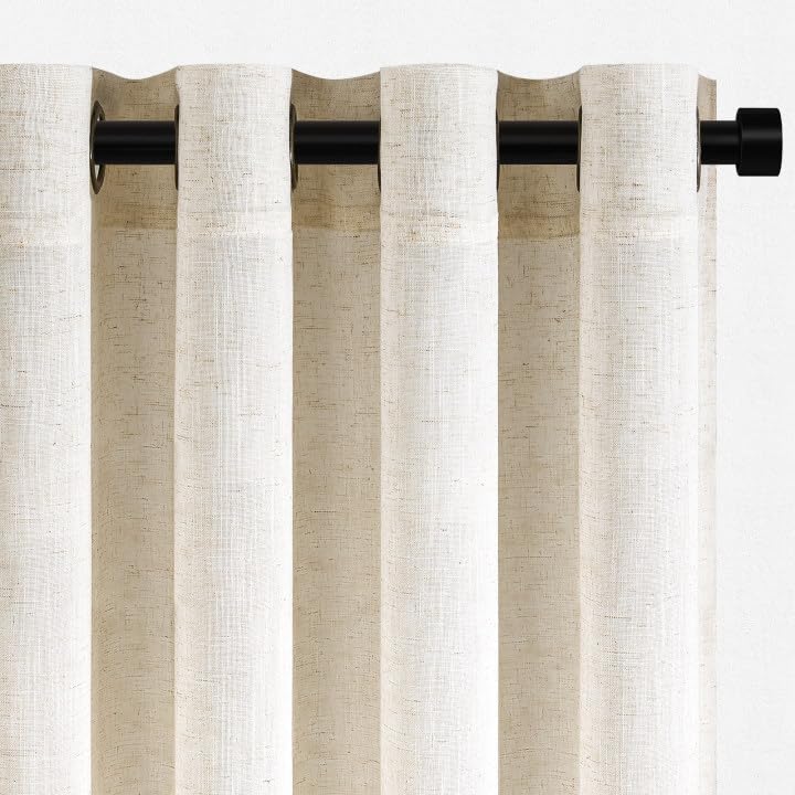 Topfinel Curtain 140 x 235 cm Natural Linen Curtains Bedroom Adult Living Room Modern Light Translucent and Interior Draperies with Eyelets Decorative Dressing Kitchen Door Window Boheme 2pcs