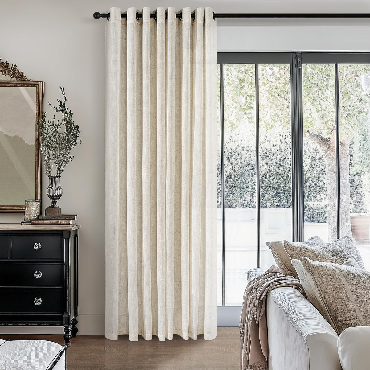 Topfinel Curtain 140 x 235 cm Natural Linen Curtains Bedroom Adult Living Room Modern Light Translucent and Interior Draperies with Eyelets Decorative Dressing Kitchen Door Window Boheme 2pcs
