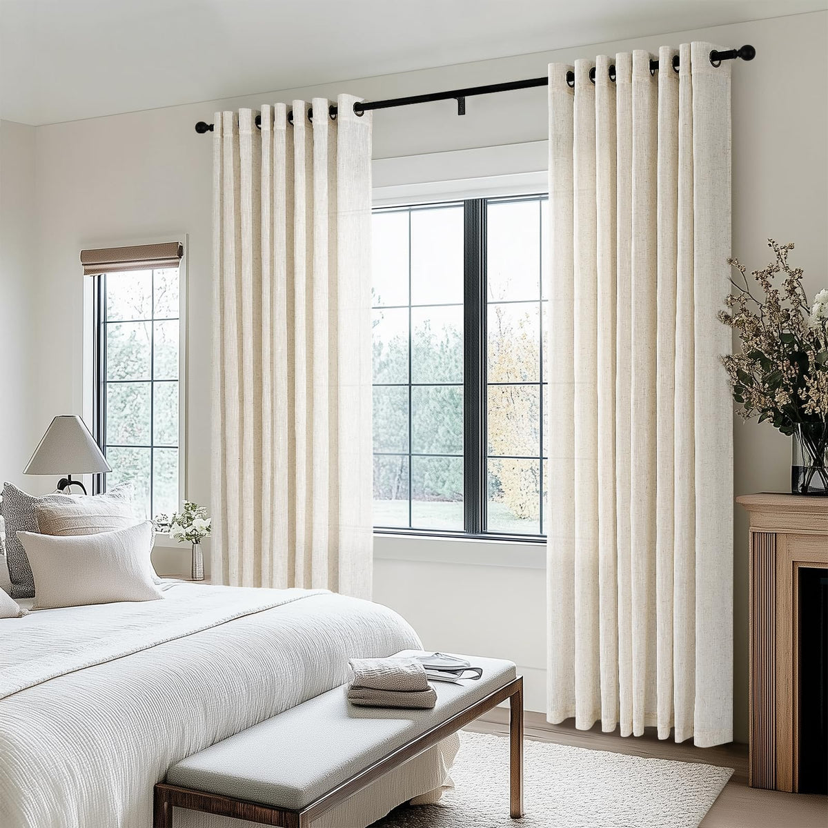 Topfinel Curtain 140 x 235 cm Natural Linen Curtains Bedroom Adult Living Room Modern Light Translucent and Interior Draperies with Eyelets Decorative Dressing Kitchen Door Window Boheme 2pcs