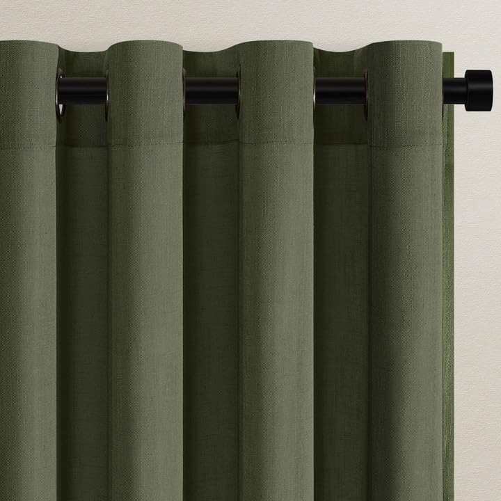 Topfinel Olive Green Net Curtain 140 x 235 cm Living Room Curtains Modern Linen and Interior Draperies with Eyelets Translucent Decorative Bedroom Adult Kitchen – 2pcs