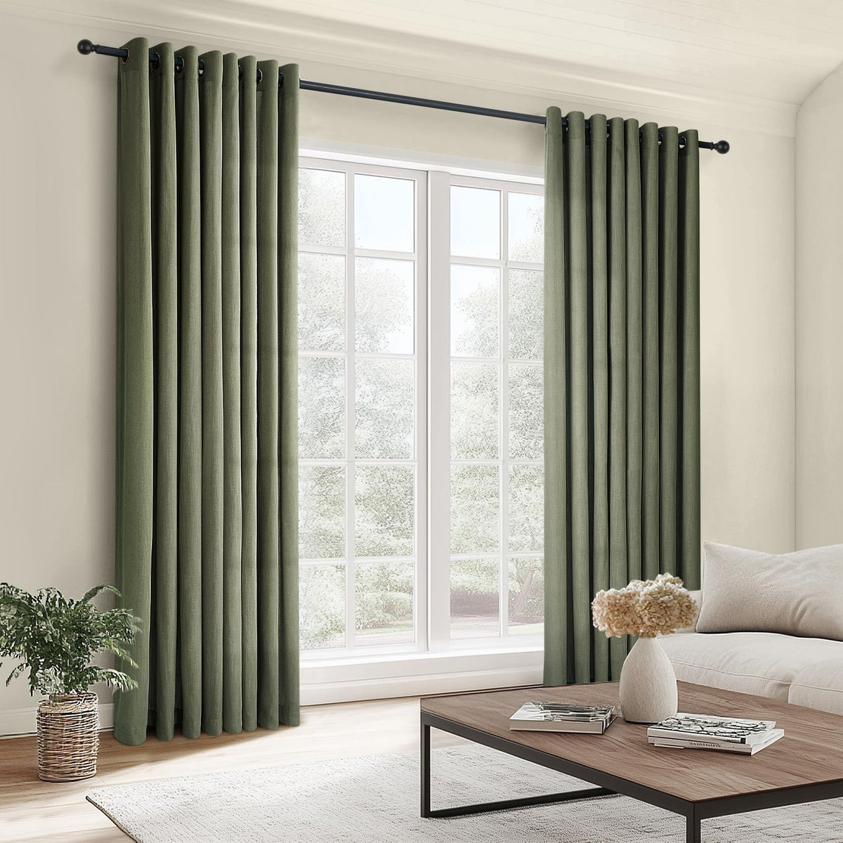 Topfinel Olive Green Net Curtain 140 x 235 cm Living Room Curtains Modern Linen and Interior Draperies with Eyelets Translucent Decorative Bedroom Adult Kitchen – 2pcs