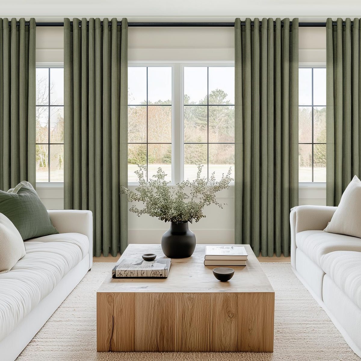 Topfinel Olive Green Net Curtain 140 x 235 cm Living Room Curtains Modern Linen and Interior Draperies with Eyelets Translucent Decorative Bedroom Adult Kitchen – 2pcs