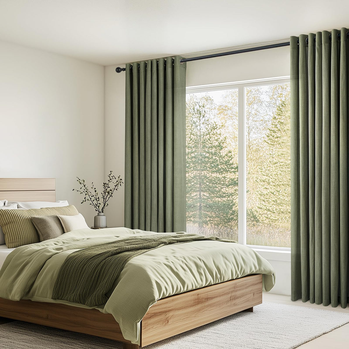 Topfinel Olive Green Net Curtain 140 x 235 cm Living Room Curtains Modern Linen and Interior Draperies with Eyelets Translucent Decorative Bedroom Adult Kitchen – 2pcs